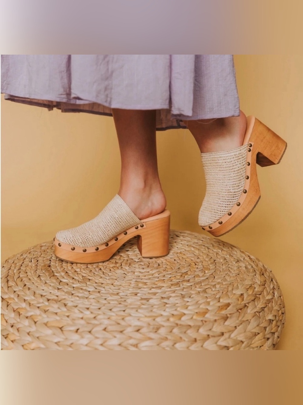 Free People Claudia Crochet Clog Mule Wooden Heel Size 38
